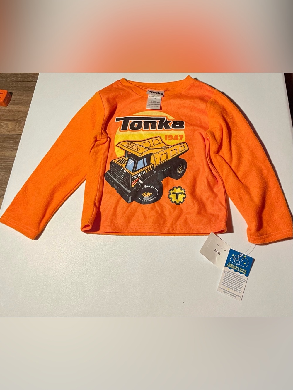 NWT Tonka Boys Orange Fleece Dump Truck Long Sleeve Pajama Sleep Shirt 4T